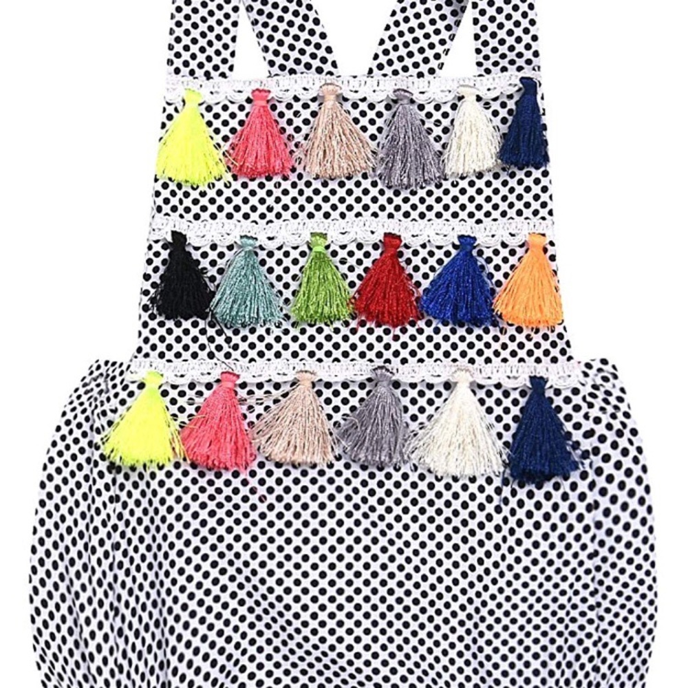 Baby girls rainbow tassel romper!